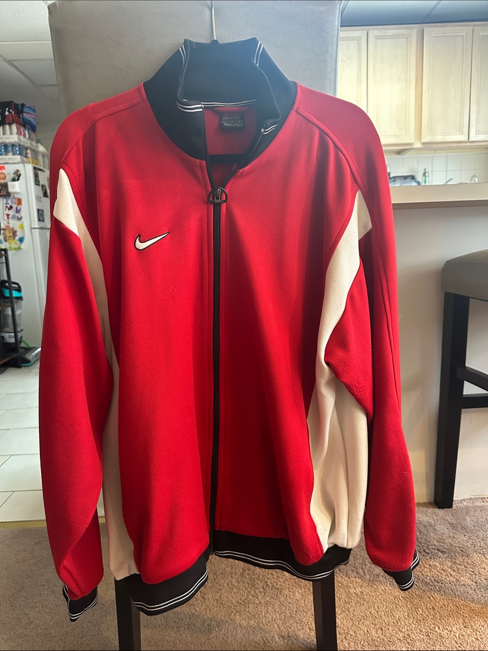 Vintage Nike Red and White Men’s Bomber Track Jacket